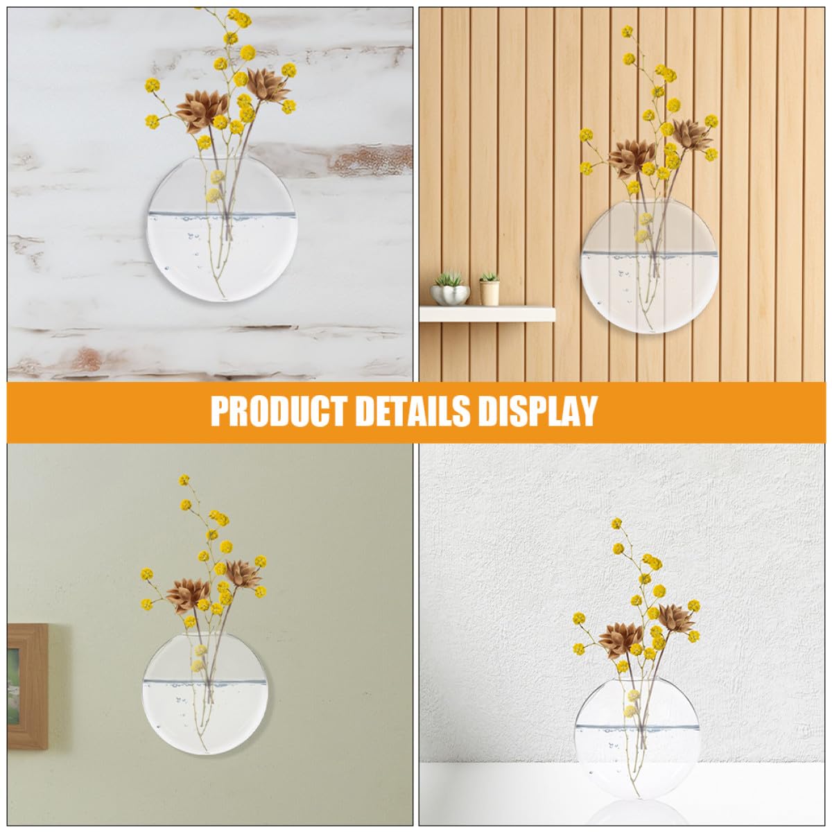 Homoyoyo 2pcs Glass Wall Hanging Hydroponic Vase Set, Flat Glass Planter for Indoor Plants, Decorative Wall-Mounted Terrarium Container for Home and Office