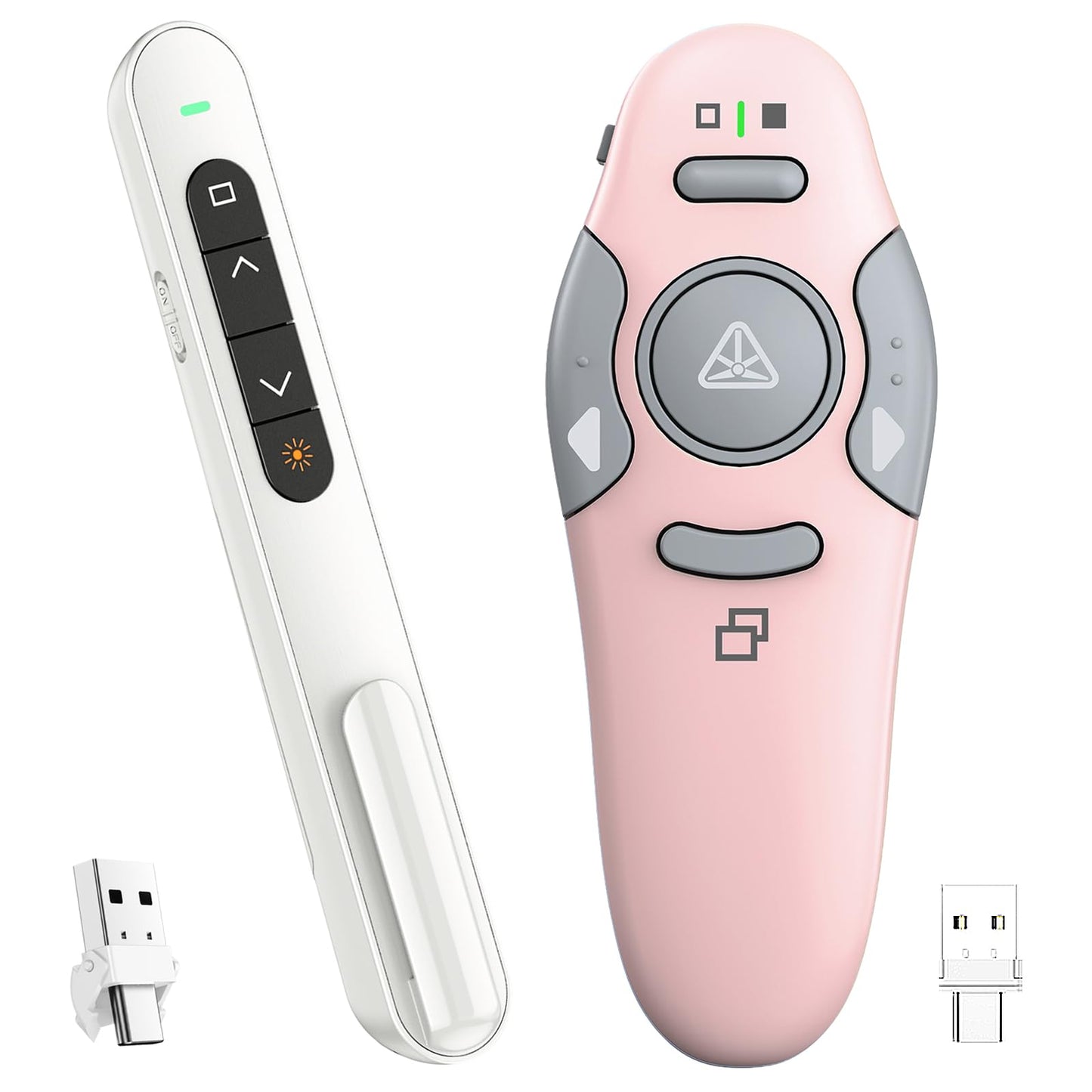 QUI Presenter Clicker USB A&C Bundle | Pen-Shaped White & Remote-Shaped Pink