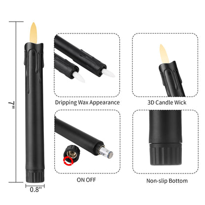 YBU Flameless Taper Candles with Remote 7 Inches Led Candle Sticks with Flickering Light Timer Dimmer Battery Operated Window Candles for Halloween Christmas Decoration (Black)