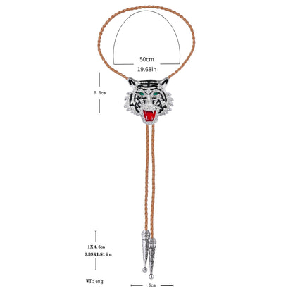 GelConnie Bolo Tie for Men - Crystal Tiger Head Bolo Tie for Men - Brown Leather Cord Western Cowboy Rhinestone Animal Bola Ties