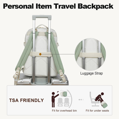 VANKEAN Laptop Backpack for Women with Pouch Pocket for Large Capacity Tumbler, 15.6 Inch Laptop Computer Bag Travel Backpack Purse,Waterproof Work Business College Teacher Bags, Beige-Light Green