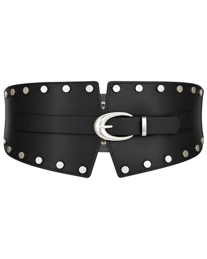 JKEEMI Women Wide Elastic Belt Studded Rivets Stylish Waist Cinch Belt for Dresses Coat