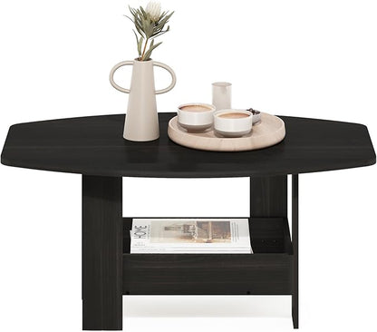 Furinno Simple Design Coffee Table, 2-Tier Modern Center Table with Lower Shelf, Round Corner Side Table, for Living Room, Bedroom, Home Office, Espresso
