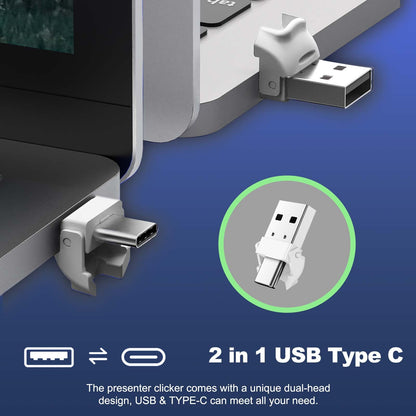 QUI Presenter Clicker USB A&C Bundle | Pen-Shaped White & Remote-Shaped Blue