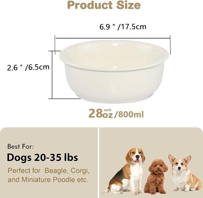 Wordcam 28oz Ceramic Dog Bowls, Durable Modern Pet Food and Water Bowls for Small Medium Dogs and Cats, Replacement Bowls for Wordcam SS01 Model (Cream White)