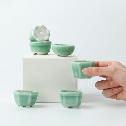 Bonsai Planter 1.8 inch (4.5cm) Mini Succulent Glazed Pots Set of 12 Green