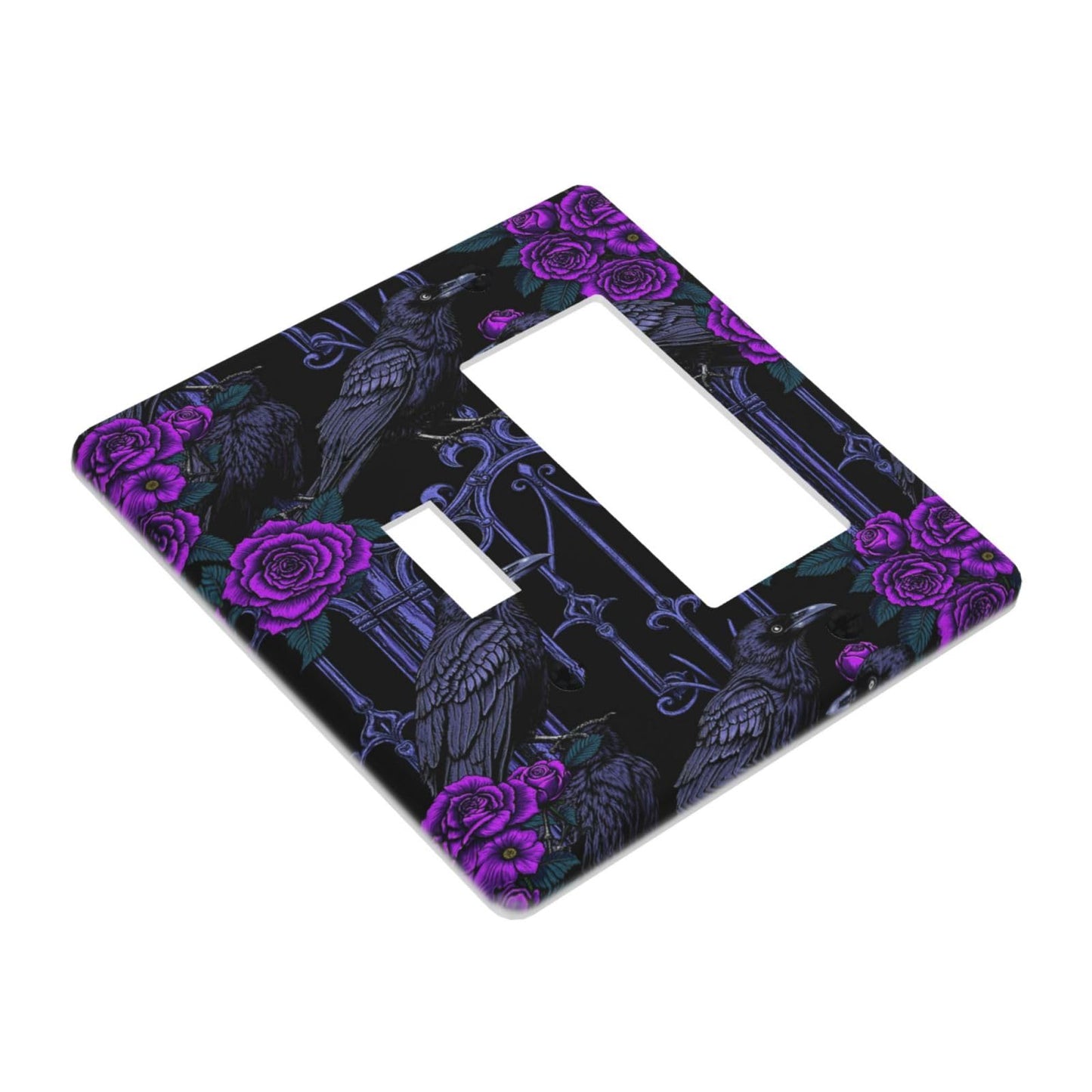Naiqadnehz Outlet Covers Gothic Style Crow Purple Flowers 1 Toggle 1 Rocker Combination Decorative Wall Plate Light Switch Cover Plate Electrical Switch Plates for Bedroom living Room Decor