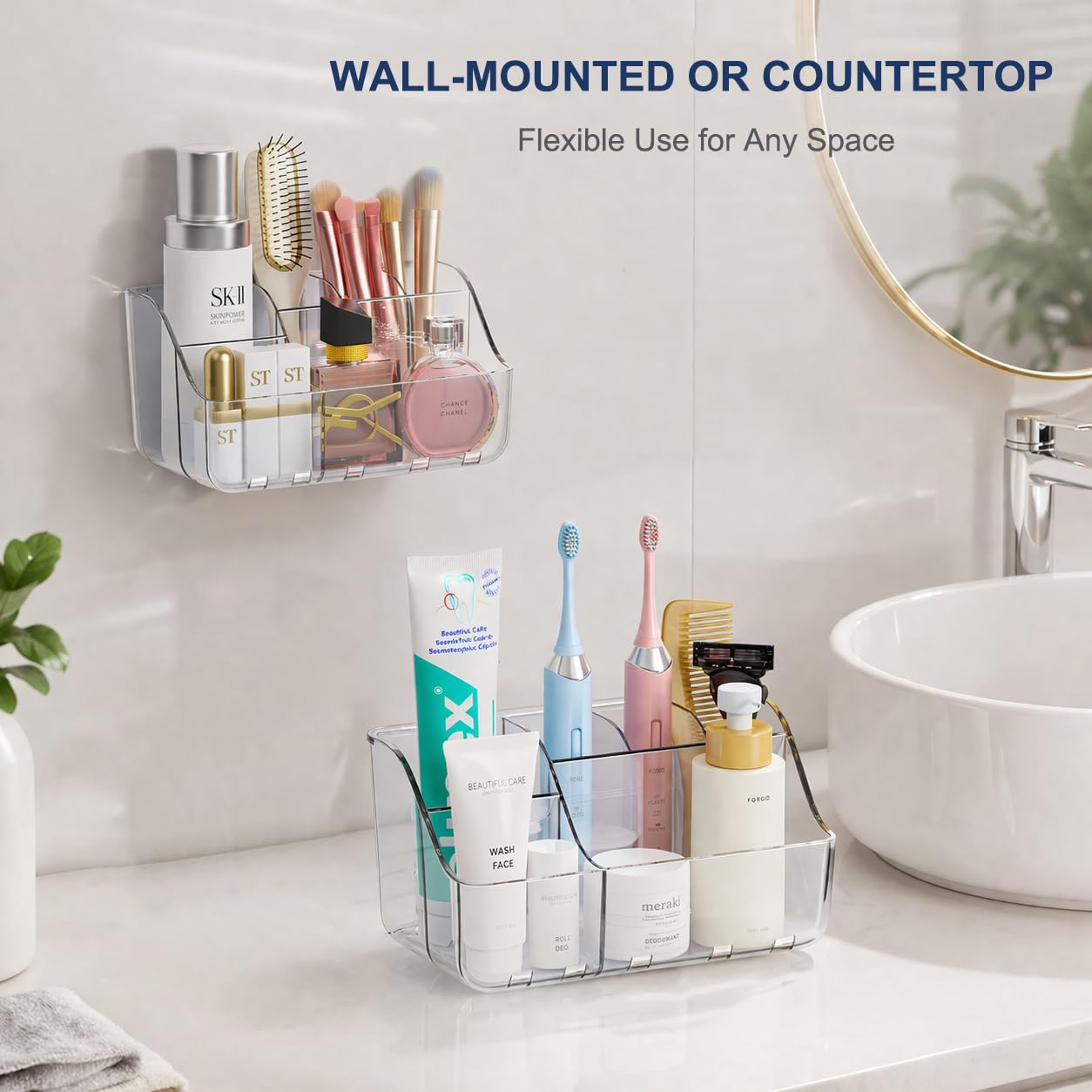 Sotfamily Clear Kids Toothbrush Holders for Bathrooms, 2-Pack(No-Drill)