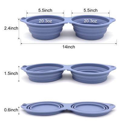 SLSON Collapsible Dog Bowls,Integrated Molding Dog Double Bowl No Plastic Rim 2 in 1 Foldable Pet Food & Water Bowl Cat Feeder Dish for Walking,Hiking,Camping (Cold Grey)