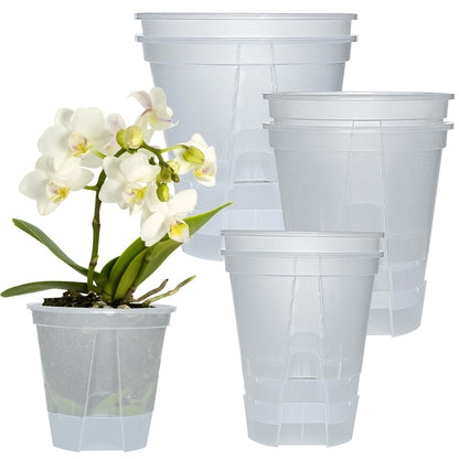 Cdd's Path 6-Pack Bare Root Planter Self Watering Pots Set with Holes for Indoor/Outdoor Plants, 2 Each of 5, 6 and 7 Inch Planter Pot with Watering Hole/Reservoir and Air Pipes, Clear