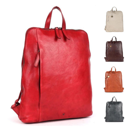 VILENCA HOLLAND 12.5 Inch Genuine Leather Backpack for Women and Men, Red Leather Backpack with Adjustable Shoulder Strap