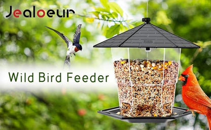 Jealoeur Bird Feeders for Outdoors Hanging Bird Feeder Wild Birds Seed, Black 2 Pack