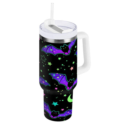 YETTASBIN Halloween Bat 40 oz Tumbler with Handle, Stainless Steel Vacuum Insulated Sports Water Bottle, Leak-proof Travel Coffee Mug Cup with Lid and Straw for Water, Iced Tea or Coffee