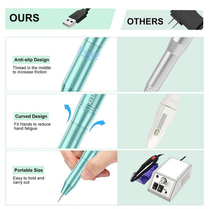 Electric Nail Drill,USB Electric Nail Drill Machine for Acrylic Nail Kit,Portable Electric Nail File Polishing Tool Manicure Pedicure Kit Efile Nail Supplies for Home Salon,Pink