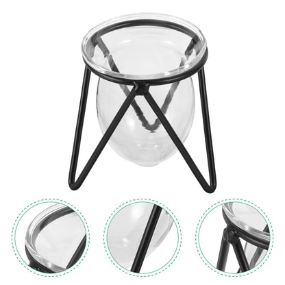 Ipetboom 6pcs Black Iron Art Hydroponic Glass Vases Small Terrarium Plant Holders for Home Decoration Desktop Water Containers