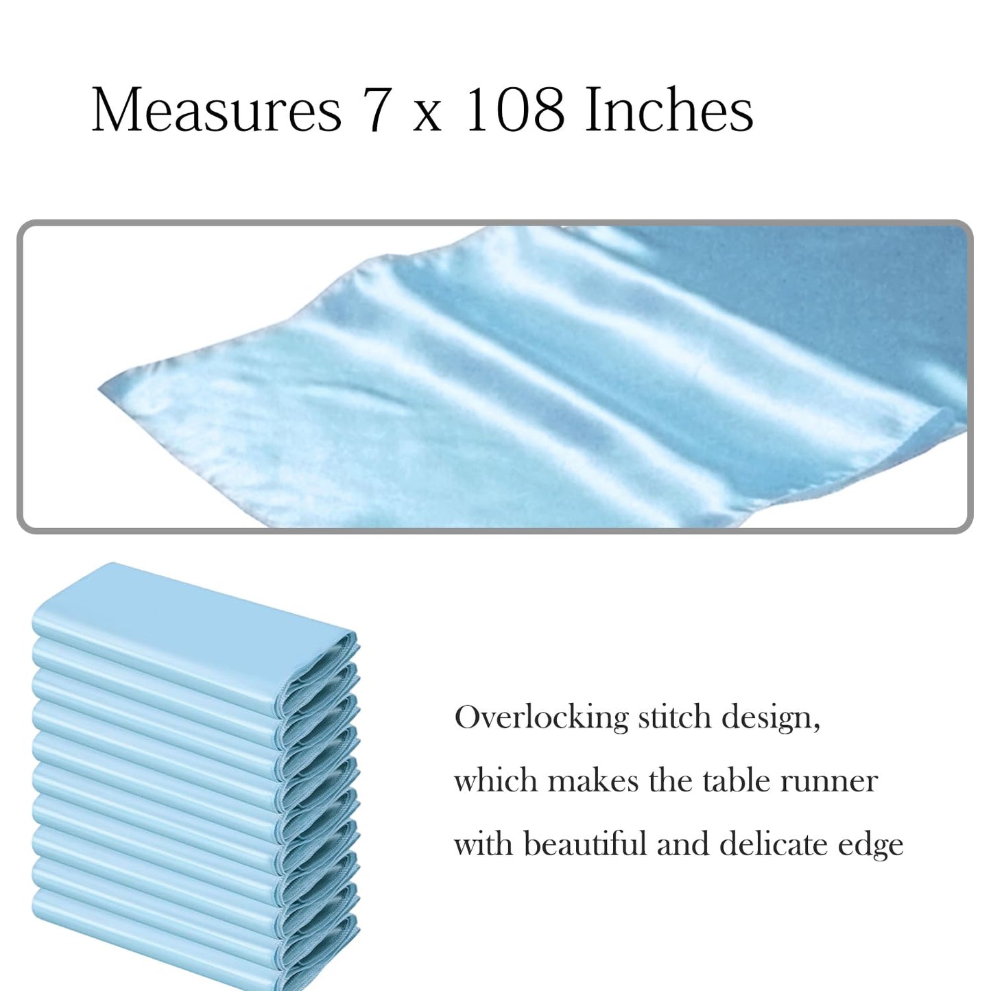 SINSSOWL 50 Baby Blue Chair Sashes Satin Chair Bows for Wedding Birthday Party Fiesta Decor - 7x108 Inches Ribbons Ties Fitted Banquets Folding Decorations