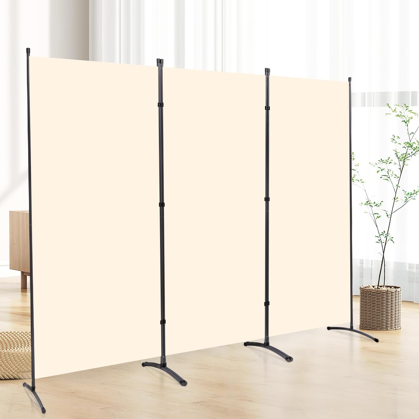 3 Panel Folding Privacy Screens, Portable Room Divider Panel, 6Ft Beige