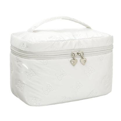Alamealle Large Cosmetic Bags Travel Makeup Bag with Mesh Pocket Portable Cute Toiletry Bag Aesthetic Make Up Organizer with Handle for Women Girls (White)