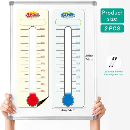 2 Pcs Magnetic Fundraising Thermometer Charts，Dry Erase Goal Trackers Chart Thermometer Goal Setting - Poster Charts for Home, School and Office