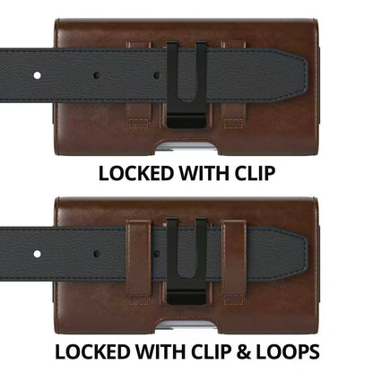 Magnetic Closure Holster for Motorola Edge, Motorola Moto G Power/G Play/Moto G/G36 G06 G57 Pure G05 G15 G100 (2026 2025 2024) - Leather Belt Case Premium Pouch (Fits Slim/Regular Case) (Coffee Brown)