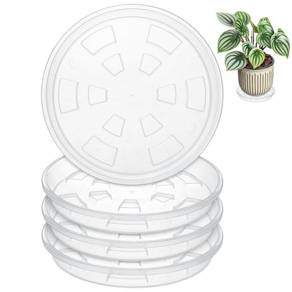 M METERXITY 4-Pack Plant Saucer, 7.09 Inch/18 cm Plastic Plant Trays Thicker for Water Drainage and Protection/Pots/Indoor/Outdoor, Flowerpot Drip Tray [Transparent]