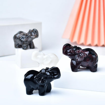 WUYOUSHI Obsidian Crystal Elephant Statue 2" Healing Crystal Handmade Figurine Lucky Guardian Pocket Statues Reiki Meditation Office Home Decoration Gift