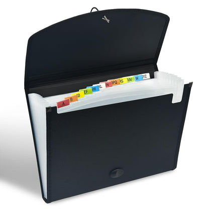 H4D 13-Pocket Accordion File Organizer with Mesh Pocket, Expanding File Folder with Tabs, Expandable Document Organizer for Home Office School, Letter Size, Black