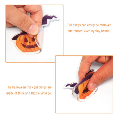 40 PCS Halloween Thick Gel Clings Halloween Window Gel Clings Decals Stickers for Kids, Toddlers and Adults Home Airplane Classroom Nursery Pumpkin Party Supplies Decorations Removable and Reusable