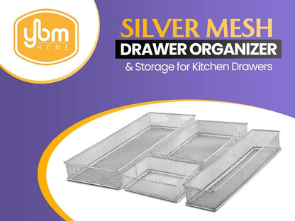 YBM HOME Silver Mesh Drawer Cabinet and or Shelf Organizer Bins, School Supply Holder Office Desktop Organizer Basket 1591s (1, 6x12x2 Inch)