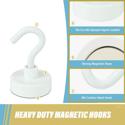 Neosmuk Magnetic Hooks,Heavy Duty Earth Magnets with Hook for Refrigerator, Extra Strong Cruise Hook for Hanging, Magnetic Hanger for Cabins, Grill (Creamy White, Pack of 4)