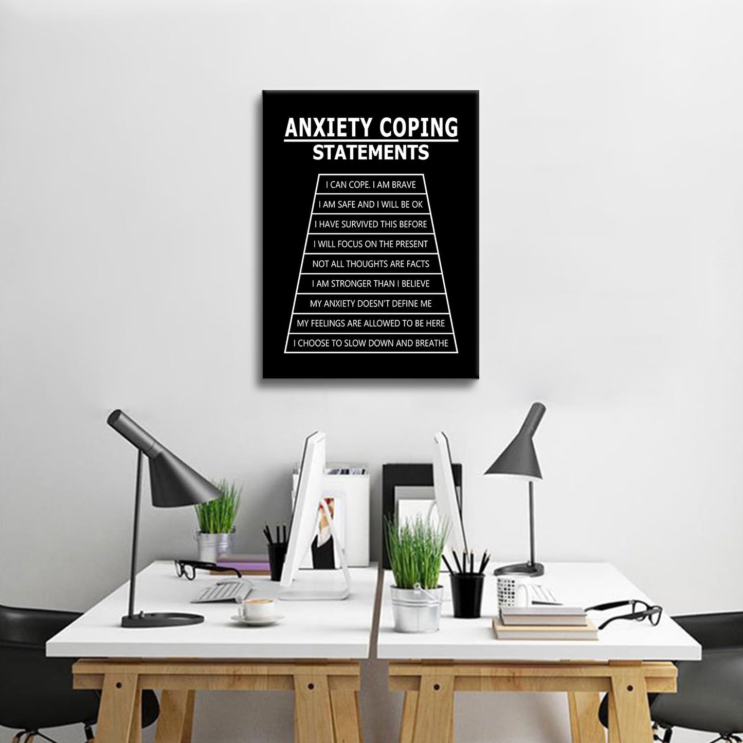 Inspirational Canvas Wall Art Anxiety Coping Statements Quote Office Decor Painting Pictures Motivational Poster Prints Artwork for Modern Home Living Room Stretched and Framed [18''Wx 24''H]