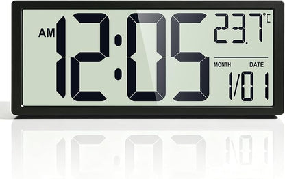 16" Digital Wall Clock, Battery-Operated with Large LCD Display, Jumbo Number Modern Decorative Clock with Alarm, Date, Calendar, Temperature for Elderly, Senior Bedroom, Living Room, Kitchen