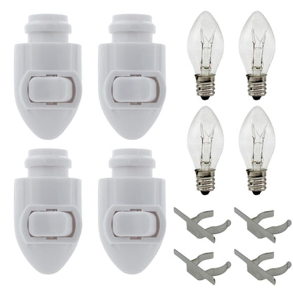 Creative Hobbies Plug in Night Light Module Includes 4 Bulbs and 4 Metal Clips, Great for Making Your Own Decorative Night Lights, Pack of 4 (White)