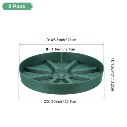 M METERXITY 2-Pack Plant Saucer, 9 Inch Flower Pot Saucers, Thicker Anti-Rot Root Plastic Plant Saucer for Indoor/Outdoor Potted Plant/Plant Water Catcher Tray [Green]