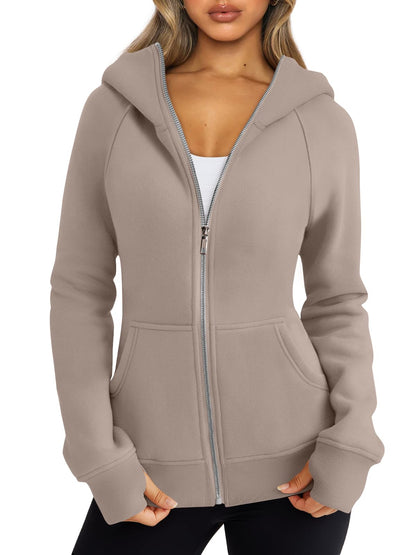 Trendy Queen Womens Zip Up Hoodies Fleece Jackets Oversized Sweatshirts Fall Fashion Outfits Sweaters Winter Clothes 2025 Khaki S