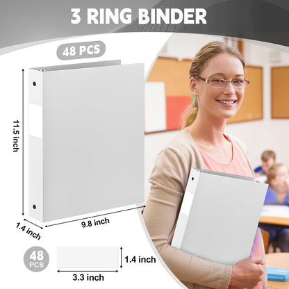 Henoyso 48 Pack 1 Inch 3 Ring Plastic Binders, Bulk Flexible PP Binders for Classroom & School Supplies, Letter Size 8.5 x 11, Holds 240 Sheets with Interior Pocket (White)