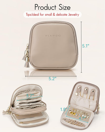VLANDO Travel Jewelry Case,2-Layer Jewelry Organizer,Gifts for Women Bride,Travel Essentials,Multi-Compartment Jewelry Storage for Rings Earrings Necklaces Bracelets - Toffee