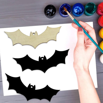 30pcs Unfinished Halloween Bat Wood DIY Crafts Cutouts Wooden Bat Shaped Hanging Ornaments for Halloween Party Haunted House Decorations