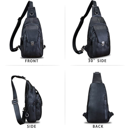 LRTO Genuine Leather Sling Bag for Women and Man Handmade Retro Hiking Crossbody Backpack Purse Chest Shoulder Daypack (Black)