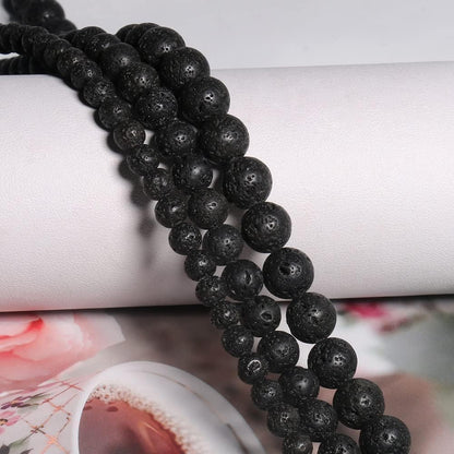 Yochus 60pcs Volcanic Rock/Black Lava Rock Beads，6mm Healing Power Natural Stone Round Loose Beads for Jewelry Making Earring Necklace DIY Crafts