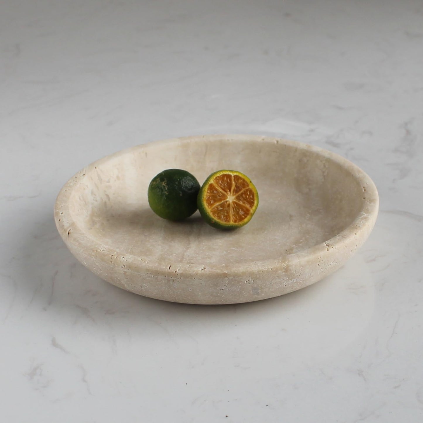 Natural Marble Travertine Ring Dish Jewelry Tray 5.5" for Women, Marble Trinket Dish for Key Earring Nightstand, Mother's Day Engagement Birthday Gift - Beige Travertine