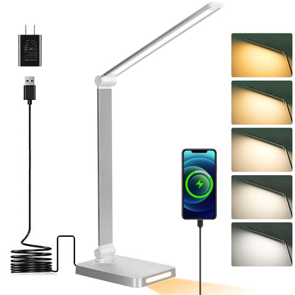 LED Desk Lamp with USB Ports,Touch Desk Lamps for Home Office with 5 Color Modes,3 Brightness Desk Light with Small Night Light,Reading Lamp Table Lamp for Bedroom Bedside Study Black （with adapter）