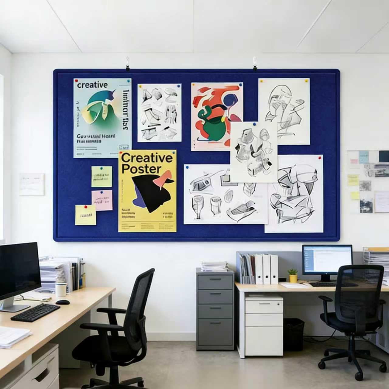 Large Bulletin Board - 72 x 48 Inches, Large Felt Board Decorative Pin Board for Wall, Foldable Photo Board, Lightweight Durable Pin Board for Home, Office, School, Classroom, Kitchen (Dark Blue)