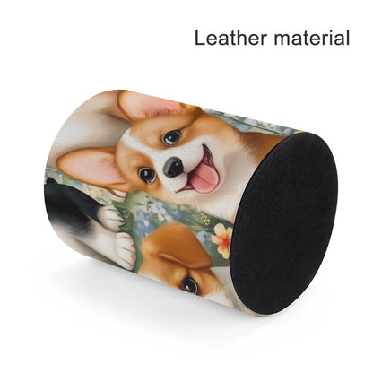 UTRSIFB Pen Holder Leather Pencil, Holder Cup Makeup Brush Storage Organizer, Waterproof Multifunctional Office Supplies Puppy