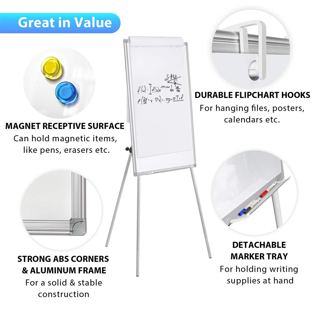 Easel Whiteboard - Magnetic Portable Dry Erase 40 x 28 Tripod Height Adjustable, Flipchart Easel Stand White Board for Office (40x28 White)