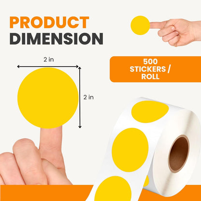 Performore 2 Inch Dot Matte Yellow Color Code Labels for Color Coding and Organization, Round Coloured Easy to Peel, Strong Self Adhesive Dot Stickers, 500 Stickers Per Roll
