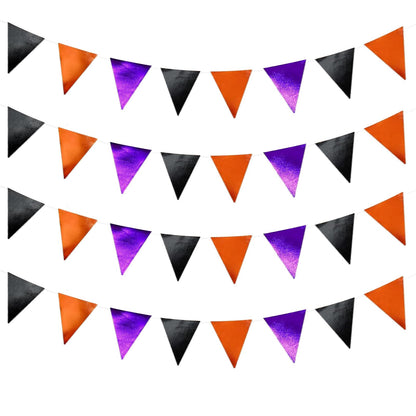 Zwiebeco 39Ft Black Orange Purple Glitter Fabric Bunting Banner Triangle Flags Hanging Cotton Pennant Banner for Birthday Wedding Engagement Halloween Theme Party Home Garden Decorations Supplies