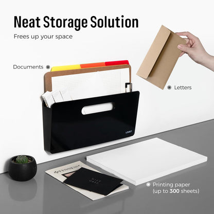 loukin Magnetic File Holder - Vertical Wall Mount Organizer for Whiteboard, Refrigerator, Office Wall, Documents, Letters (Black)