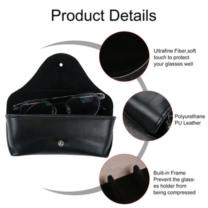 LogHog Portable Leather Sunglasses Pouch Soft Eye Glasses Carry Case for Women Men Student Horizontal Sunglass Box Case (Black)