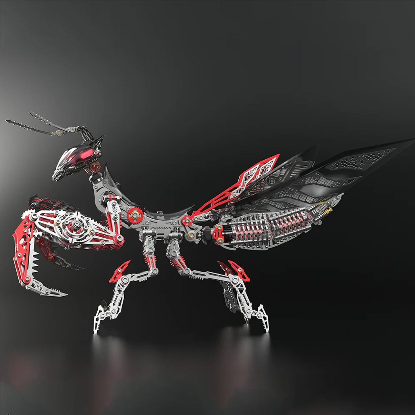 Metalkitor 3D Metal Puzzles for Adults, Giant Mantis Model Kit - Steampunk DIY Ornament - Assembly Jigsaw Crafts Brain Teaser - Perfect Room Decor and Gift Choice(1200+PCS, Black Red) (Black Red)